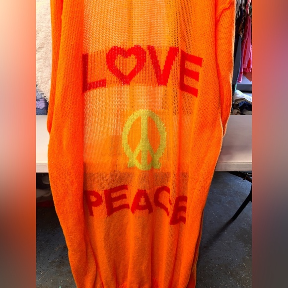 Orange Love Peace Knit Cover-Up Cardigan Size 2XL - Picture 3 of 7